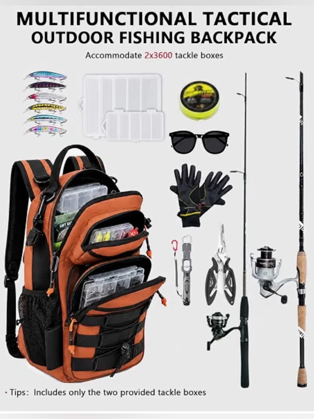 Tactical 2-in-1 Fishing Backpack - Orange